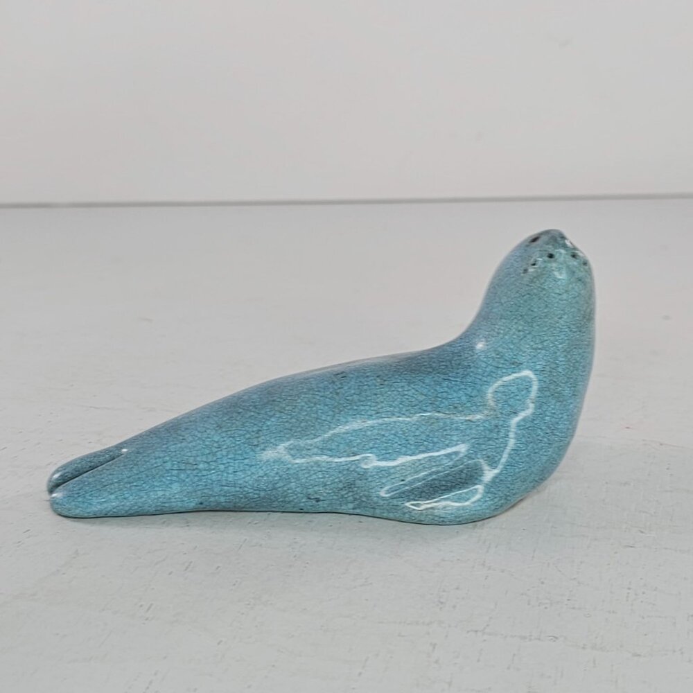 Vintage Aqua Blue Ceramic Seal Figurine China Collectible Head Turned - Picture 2 of 8